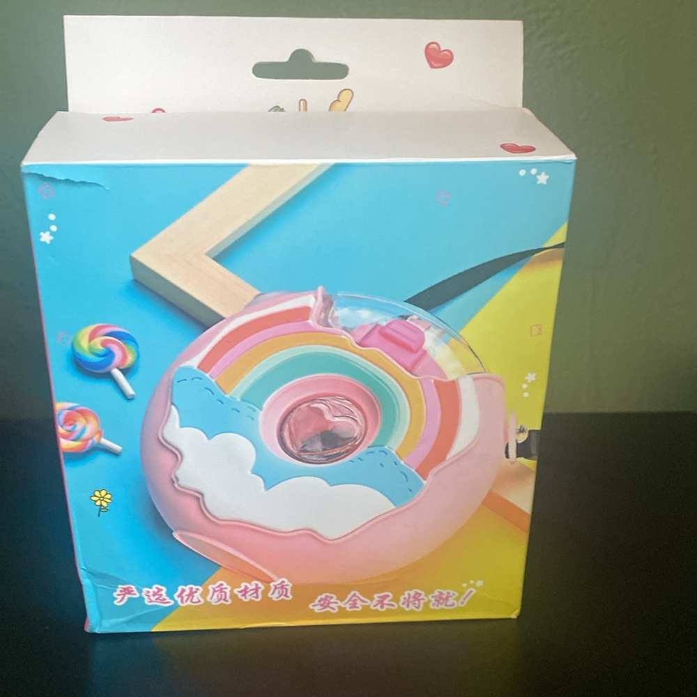 Cute Donut Water Bottle with Straw and Strap Kawaii Novelty Drinkware Tumbler